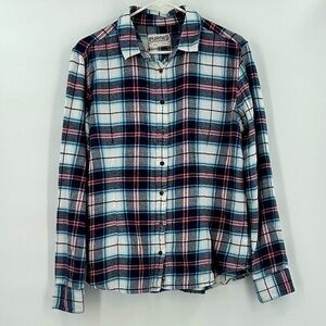 Purnell Women’s Flannel Button Down Shirt with Flower Buttons Size Large